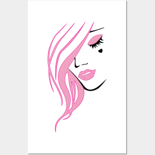 EGirl silhouette pink with closed eyes Posters and Art